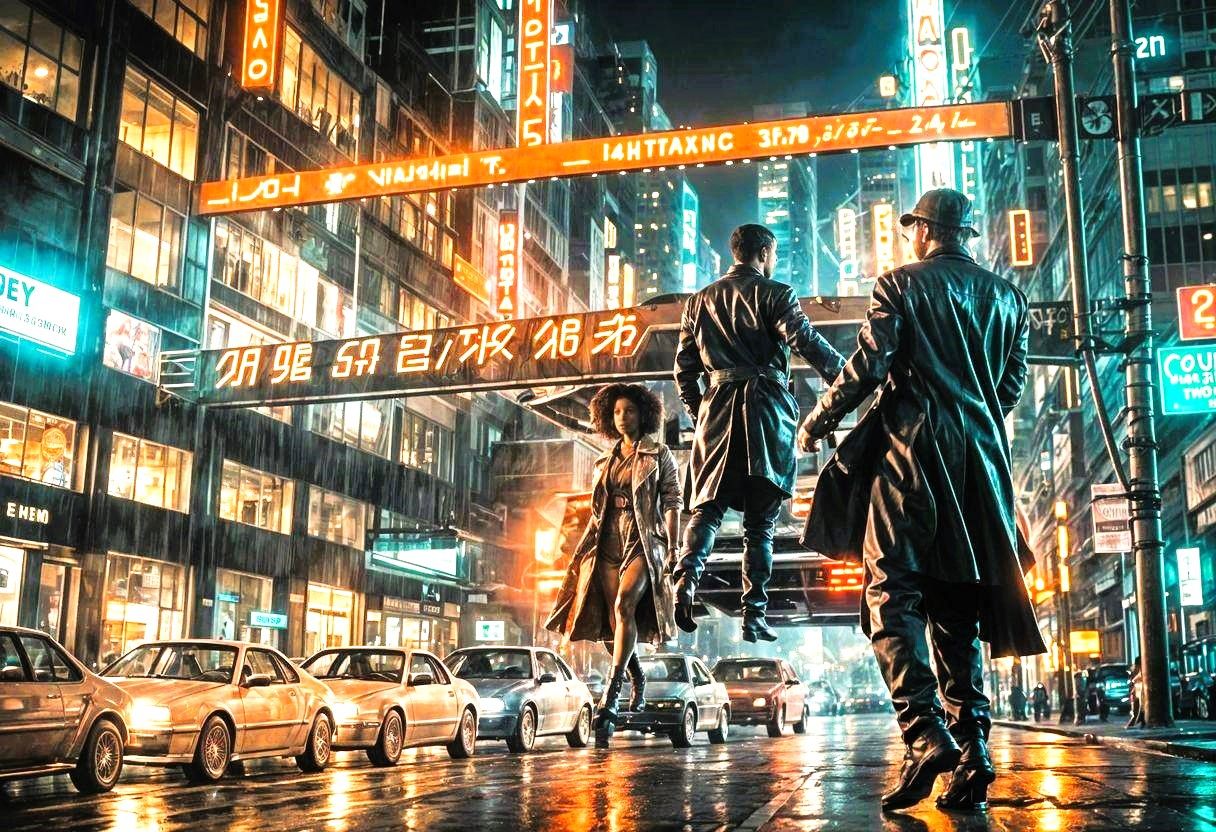 Walking in futuristic city