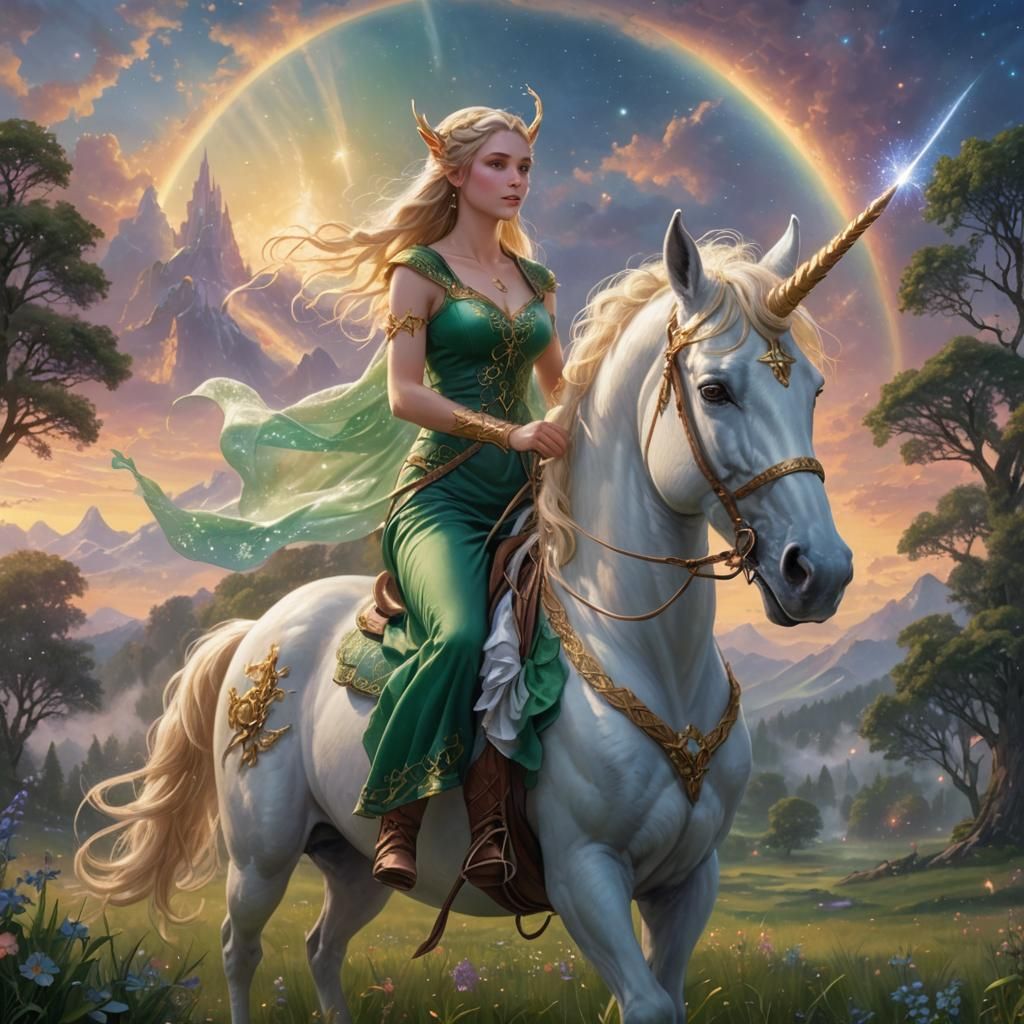 Elf Maiden On Unicorn II - AI Generated Artwork - NightCafe Creator