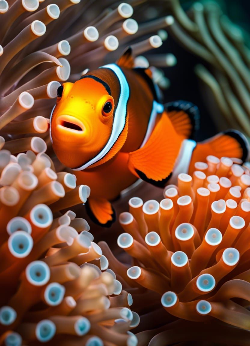 Clownfish resting on sea anemone