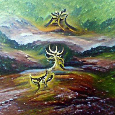 Two stag with antlers interlocked oil painting