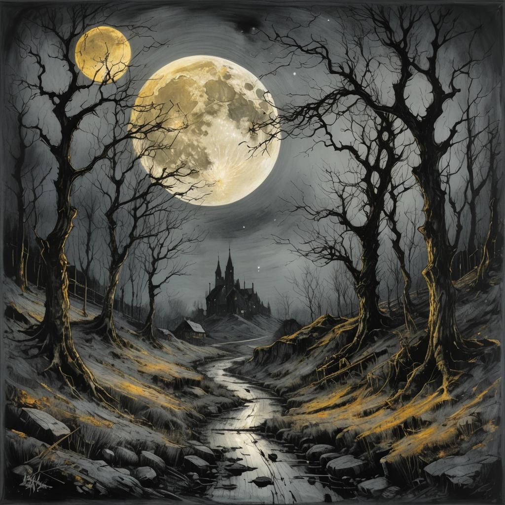 THE GOLDEN MOON IN STERILE LANDSCAPE