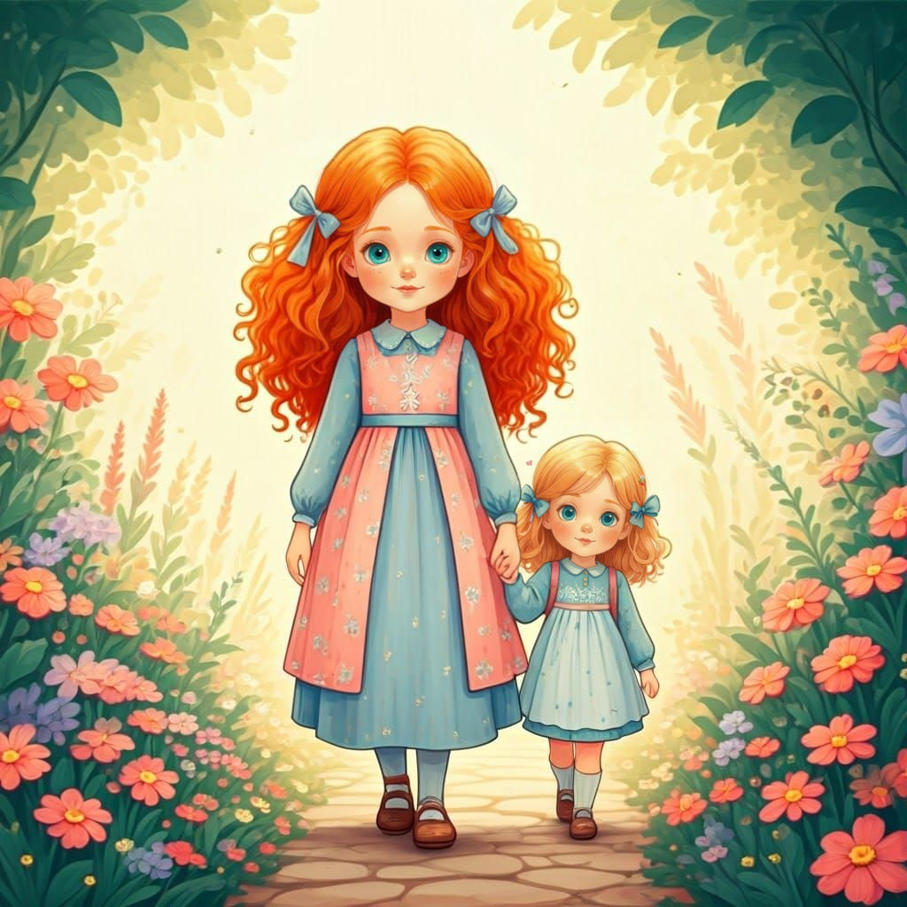 Sisters Stroll Through a Vibrant Floral Wonderland