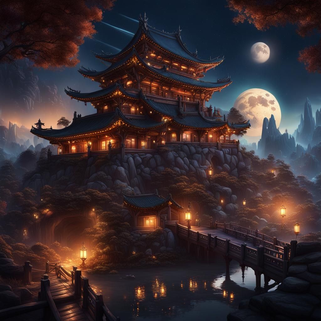 Fantastical Star and Moon Matte Painting in Deep Color