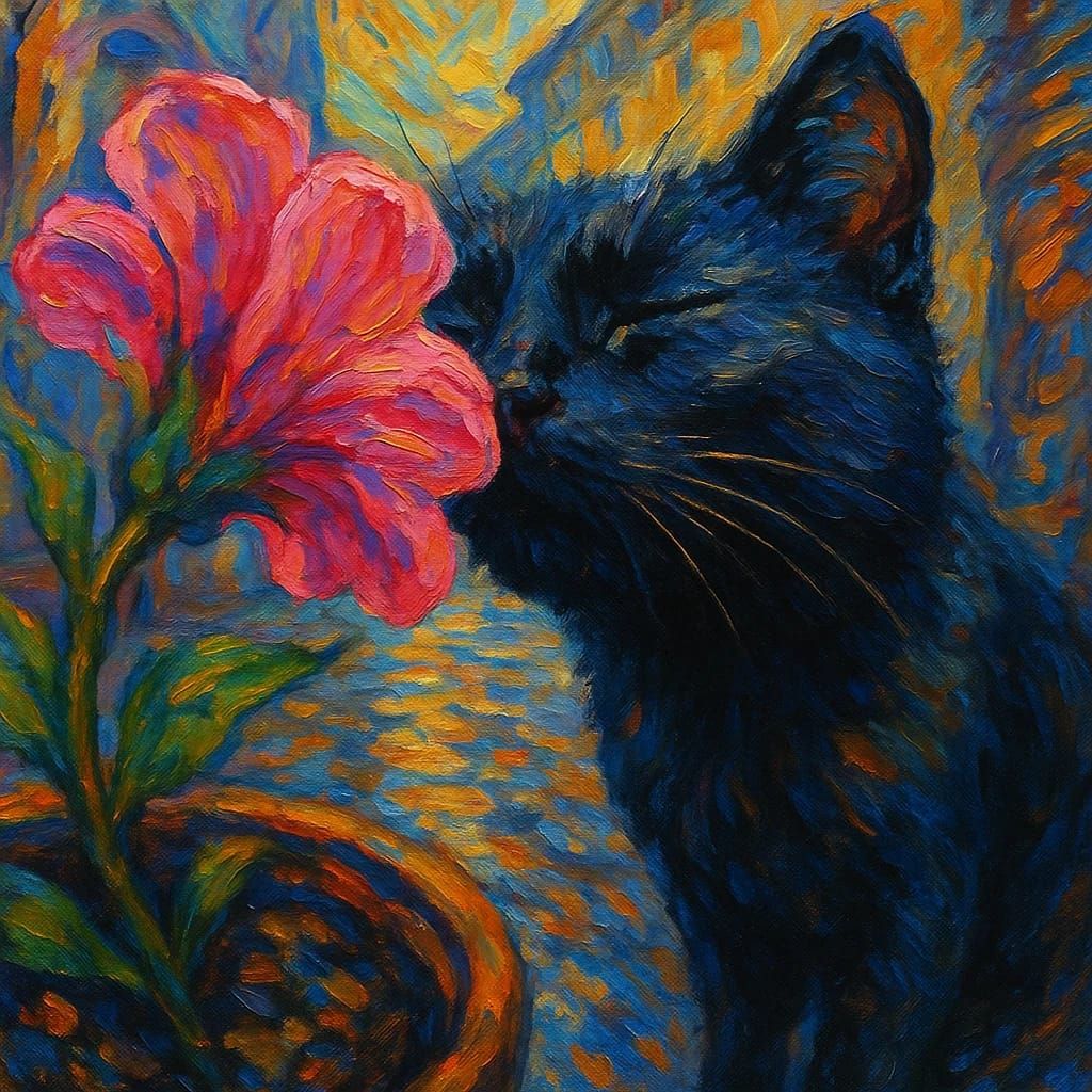 חתול מריח פרח