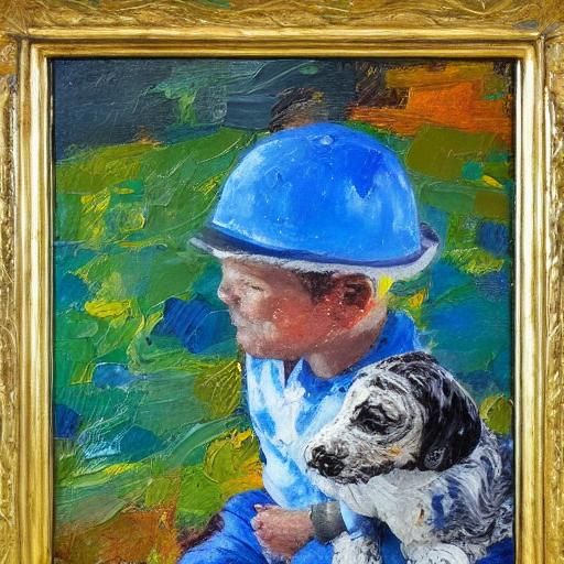 little boy and his puppy