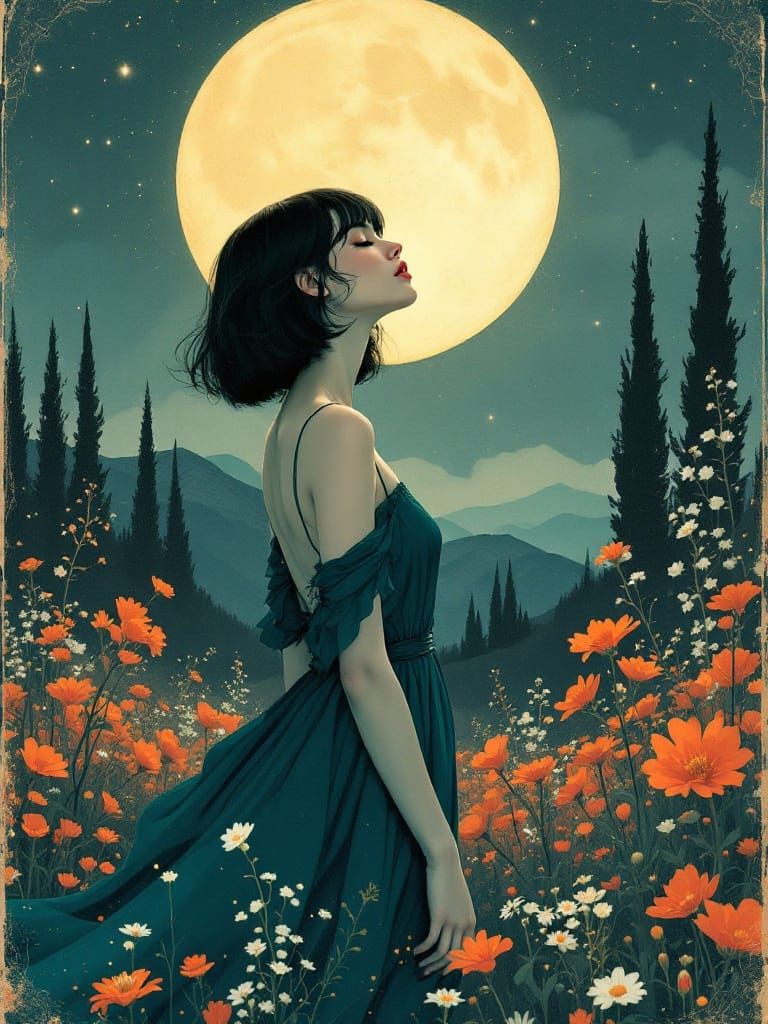 Dreamlike Fairytale Portrait in Vintage-Noir Style