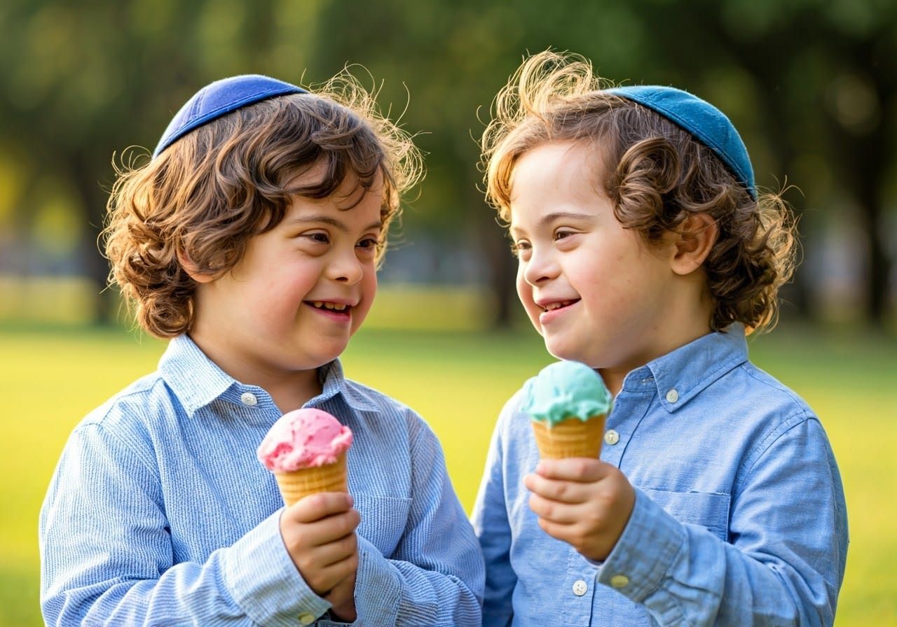 Joyful Israeli Boys Enjoy Colorful Ice Cream on a Sunny Summ...