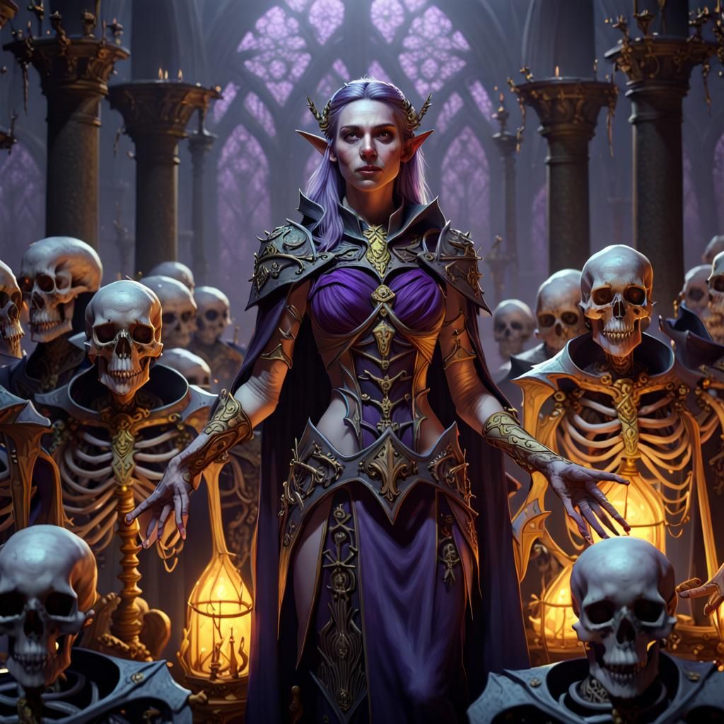 Elven female cleric surrounded by skeletons dark - AI Generated Artwork ...