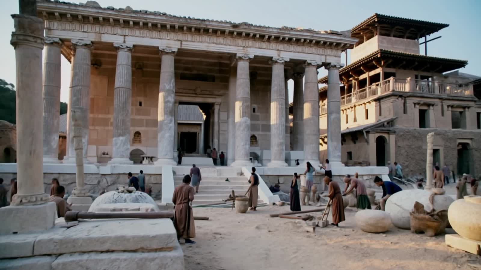 A video of the 'Temple of Artemis' being build in Ancient Greece