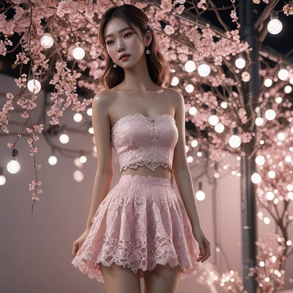 full body view Korean girl wearing perfect lace skirt lace tube top pink  ultra hd realism 8k ray traced lights - AI Generated Artwork - NightCafe  Creator