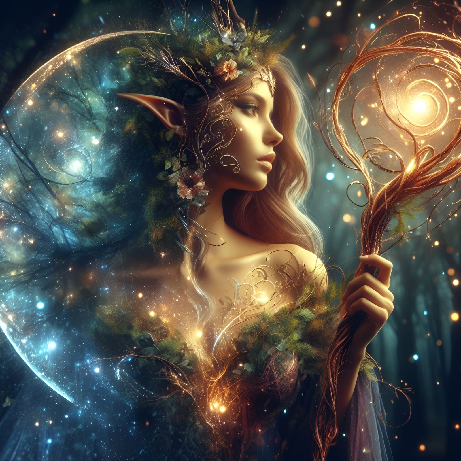 The Elven Druid and Her Faerie Staff