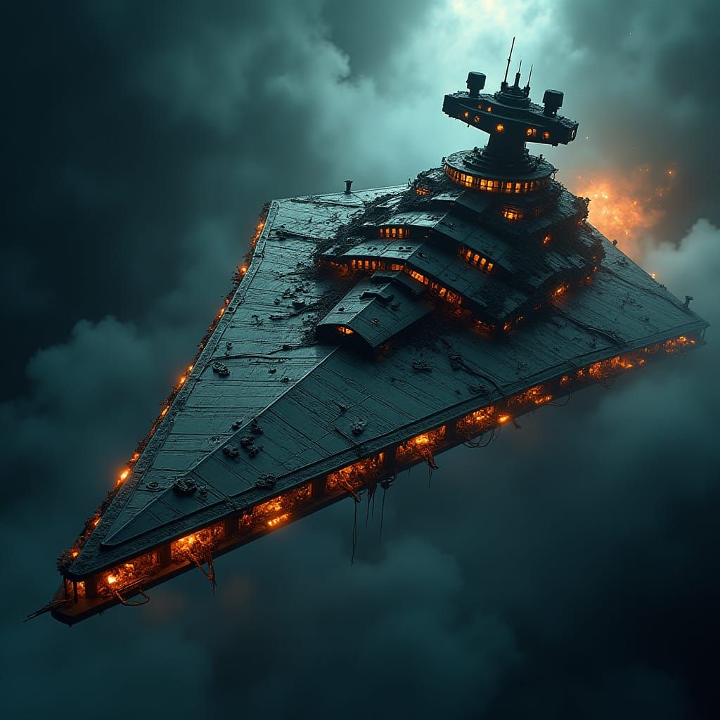 A scary and intricate dilapidated ”star wars star destroyer”...