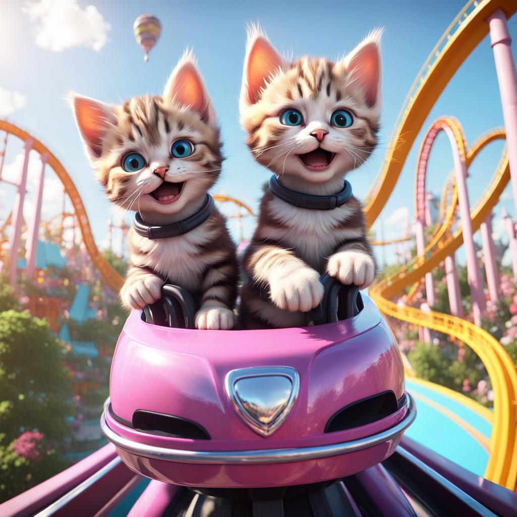 Kittens' Thrilling Rollercoaster Ride: 3D Game Cinematic