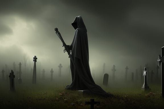 grim reaper in a graveyard 🪦 Epic cinematic brilliant stunning intricate meticulously detailed dramatic atmospheric max...