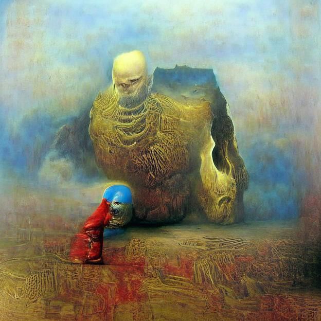 Death giant looking down at a mini human Zdzislaw Beksinski - AI ...