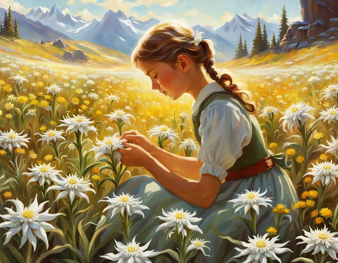 Girl picking flowers - AI Generated Artwork - NightCafe Creator