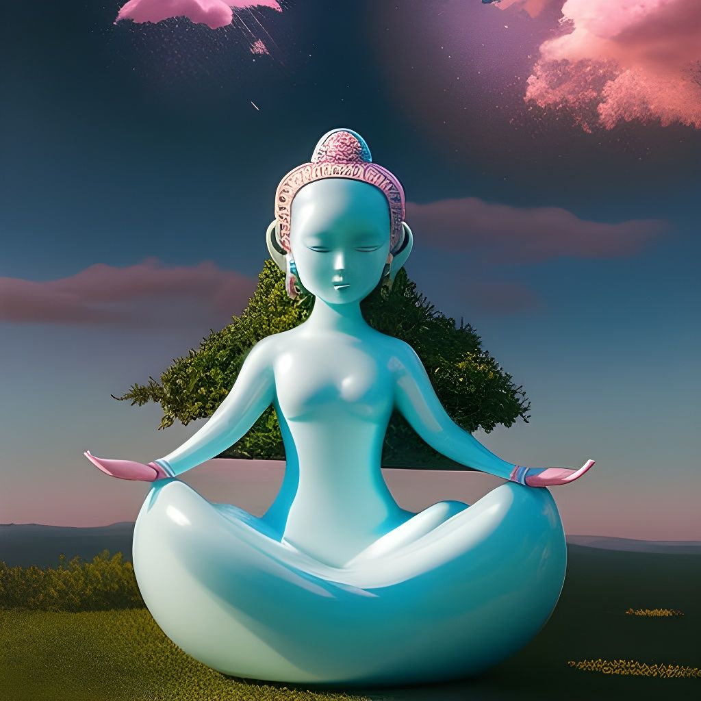 Pink Astronaut Meditating on Cloud Seat: 3D Render