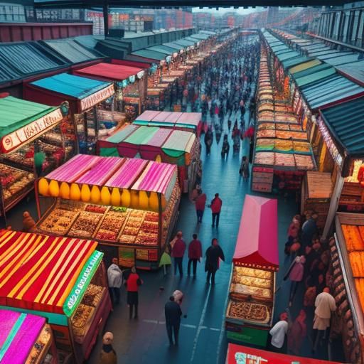 overhead view of busy market scene camden food market many stalls with ...