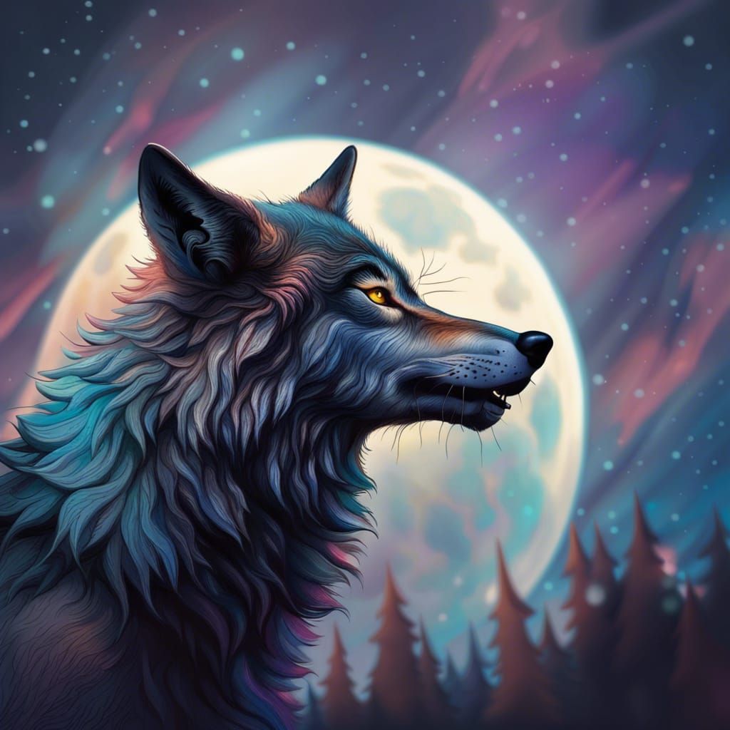 A wolf howling at the moon.