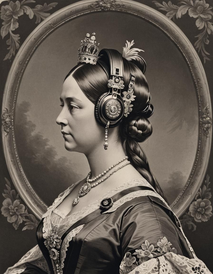Queen Victoria wearing headphones  by @MrKitWalker