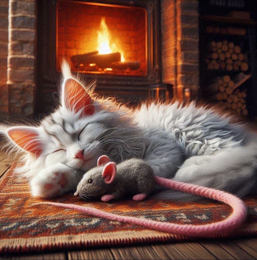 Asleep in front of the fireplace