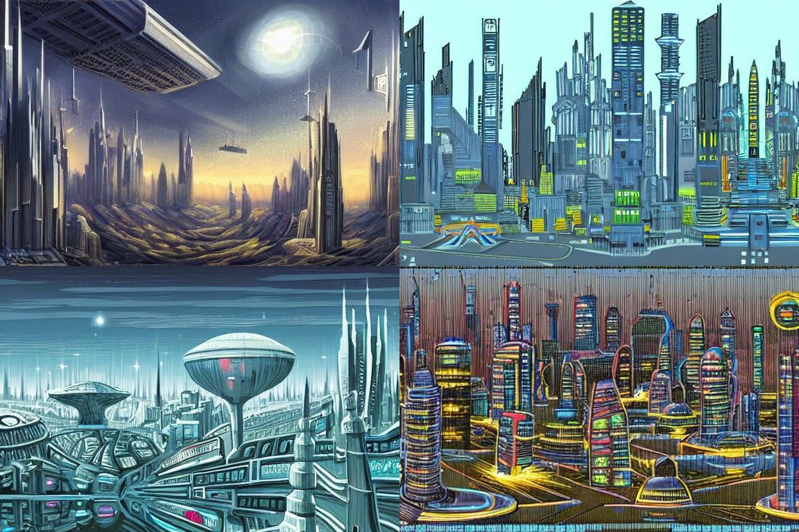 Sci-fi city in the style of Academic art