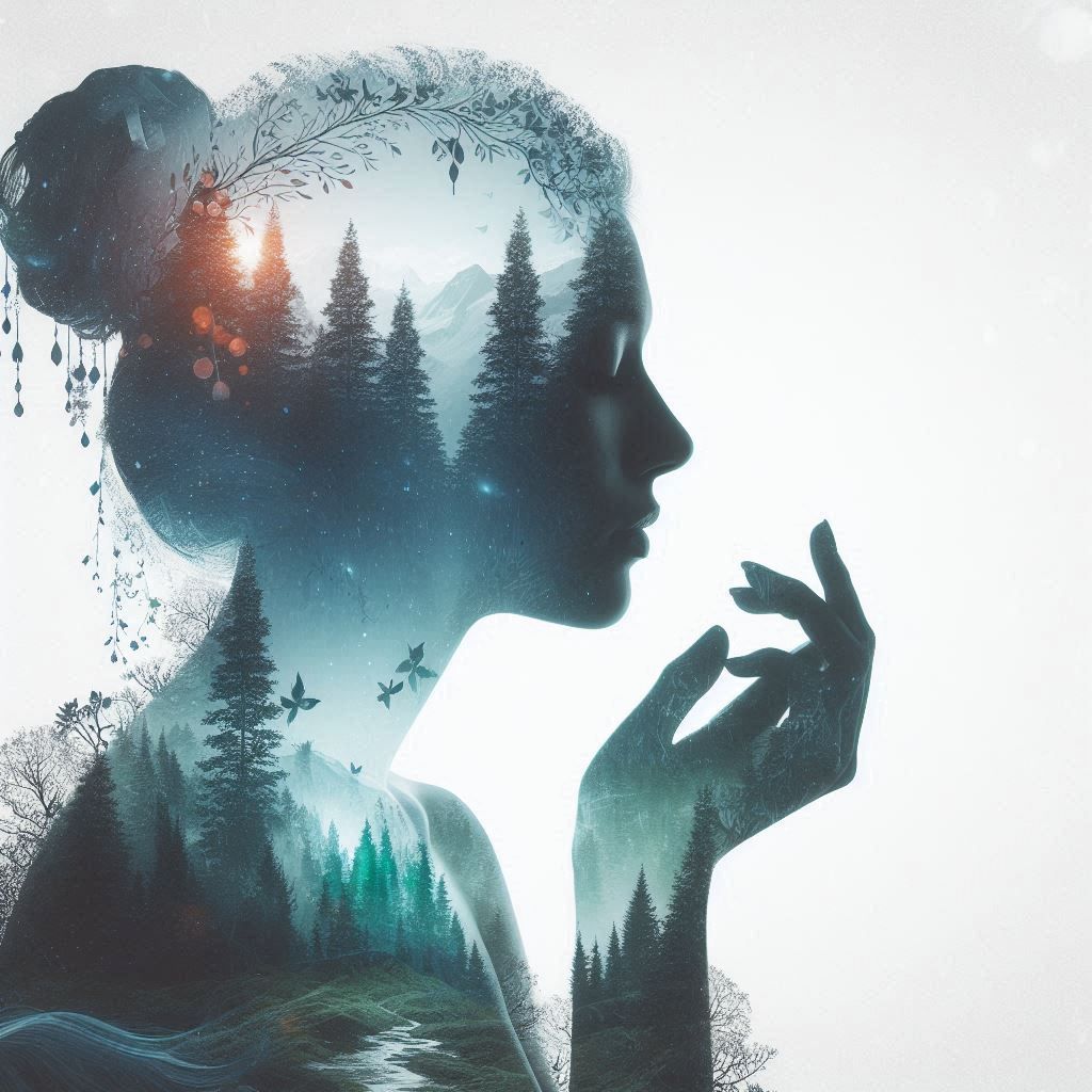 double exposure beautiful fantasy DALL-E 3 portrait landscap...