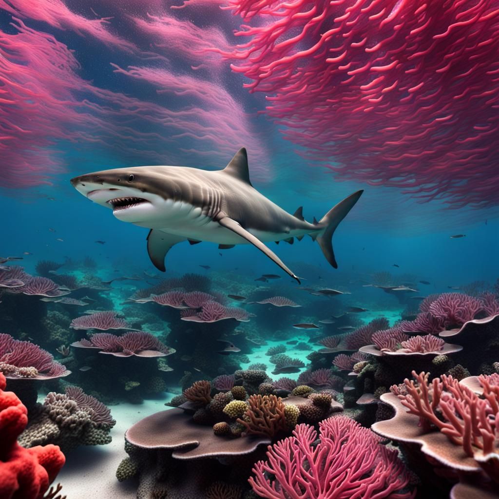 Shark swims through a coral reef   by @Peter