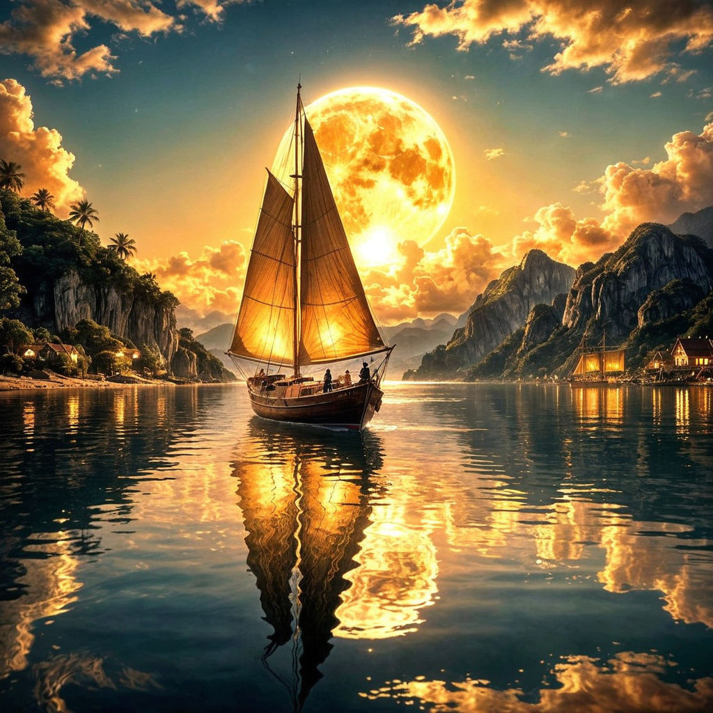 Reflection of a sailing ship in moonlight  by @SrgGrkv