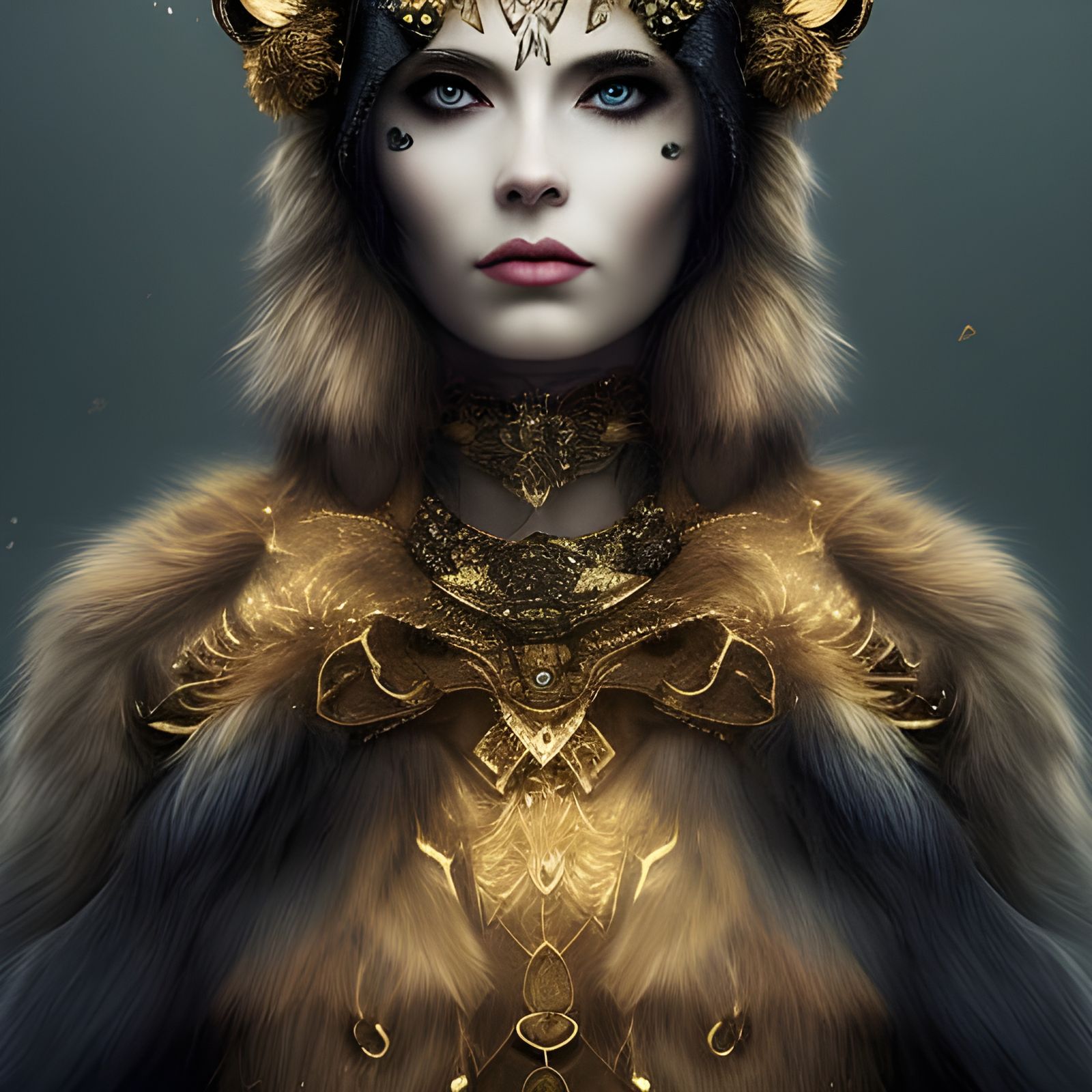 Majestic Cat Lady with Golden Fur and Black Crown