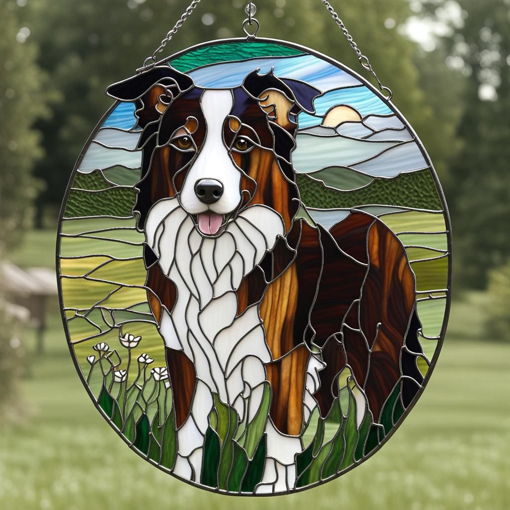 stained glass border collie in field AI Generated Artwork NightCafe