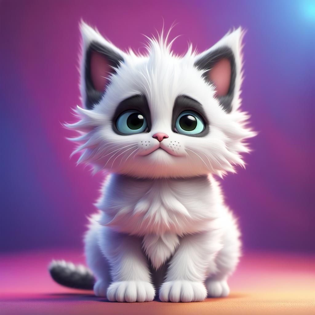 Cute Fluffy Kitten in 3D Digital Art Style