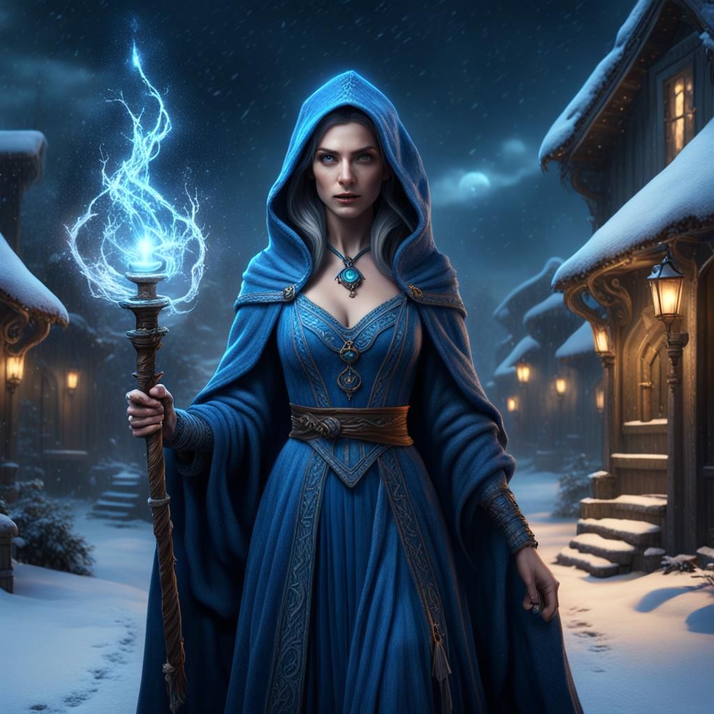 A beautiful young sorceress with perfectly symmetrical facia...
