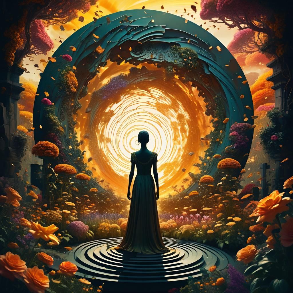 Surreal Figure in Ethereal Vortex of Heaven and Hell