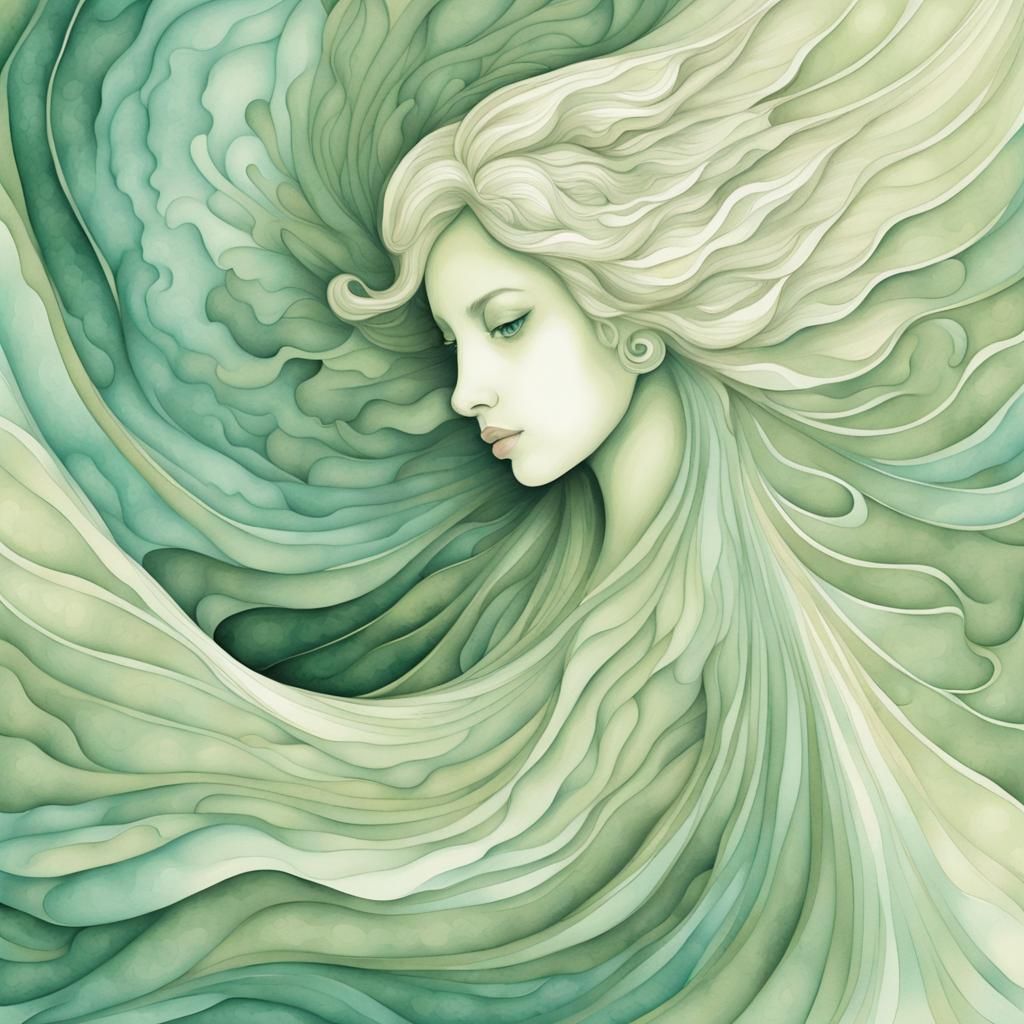 watercolor angel, sage green. cream, aqua - AI Generated Artwork ...