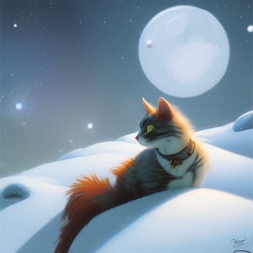 Fluffy Pixar cat in snow