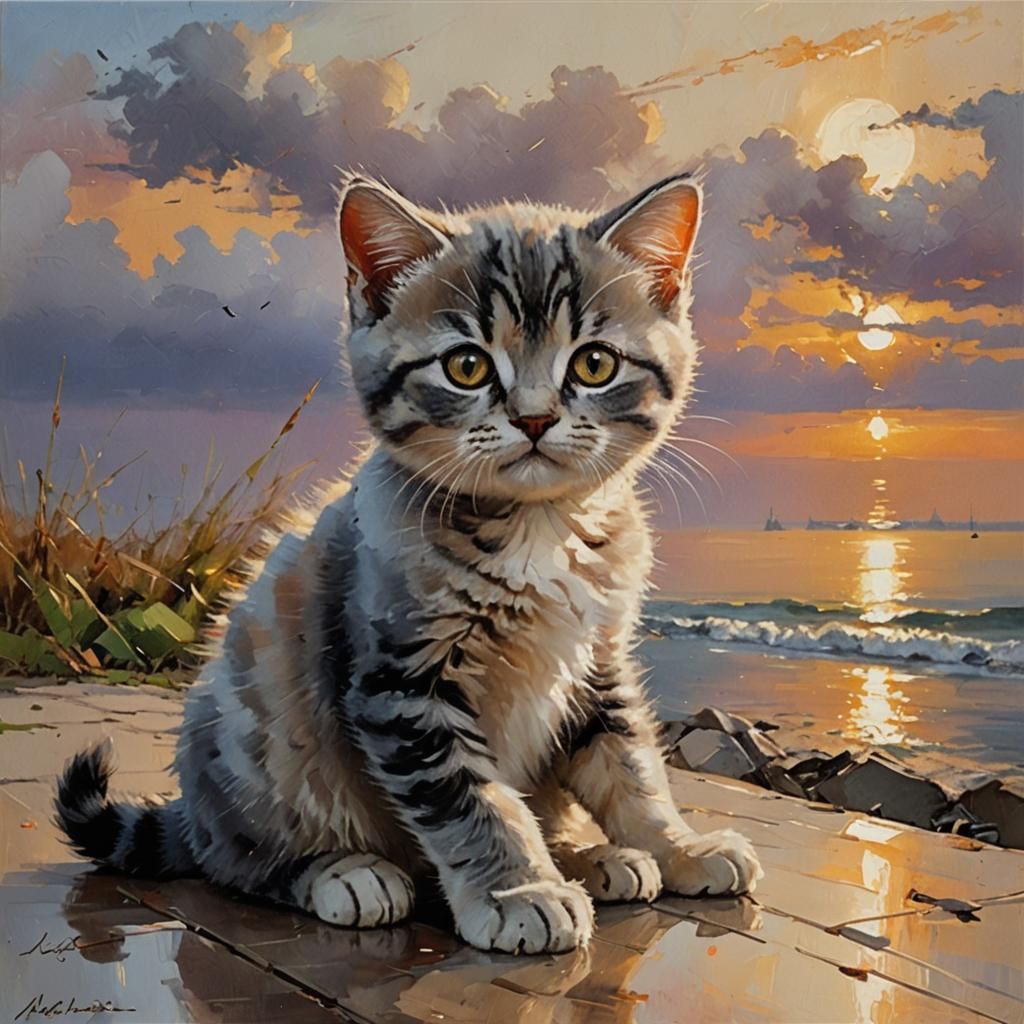 British Shorthair Kitten in Sunset Light