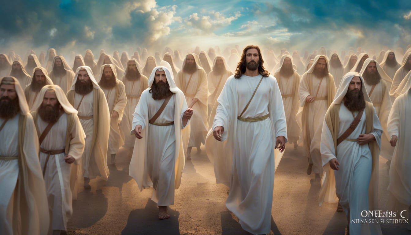 Jesus Christ and his army of saints returning from the clouds - AI ...