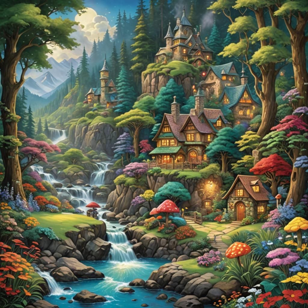 Enchanted Forest Village: Ghibli-Inspired Fantasy Landscape