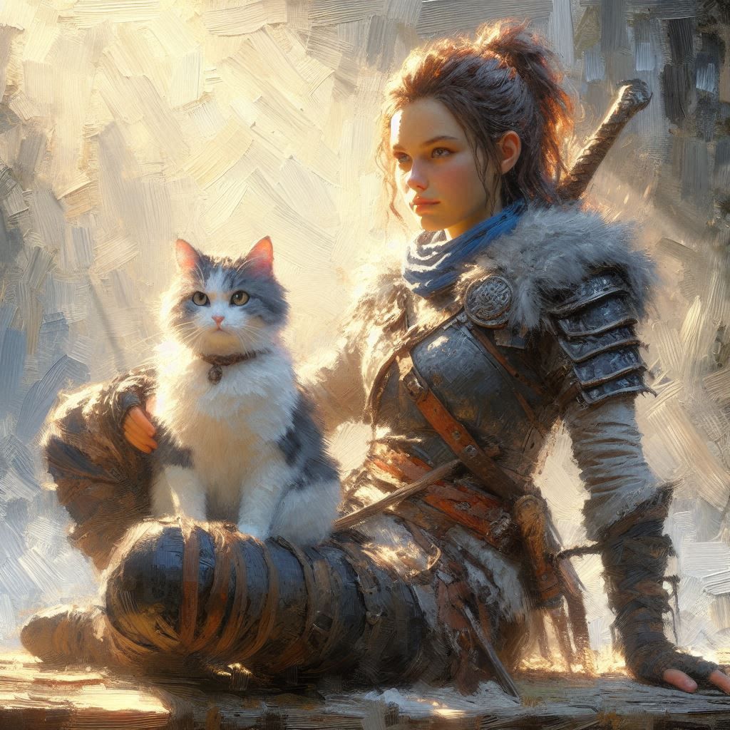 warrior woman with her cat.
