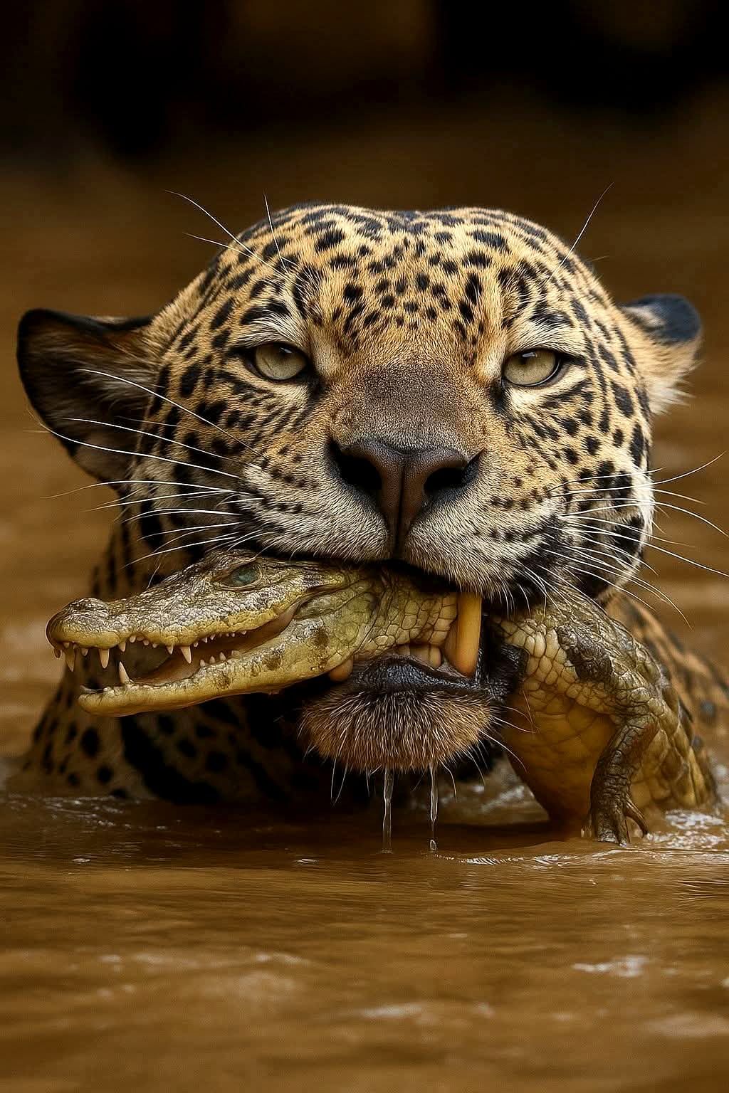 jaguar with prey caiman