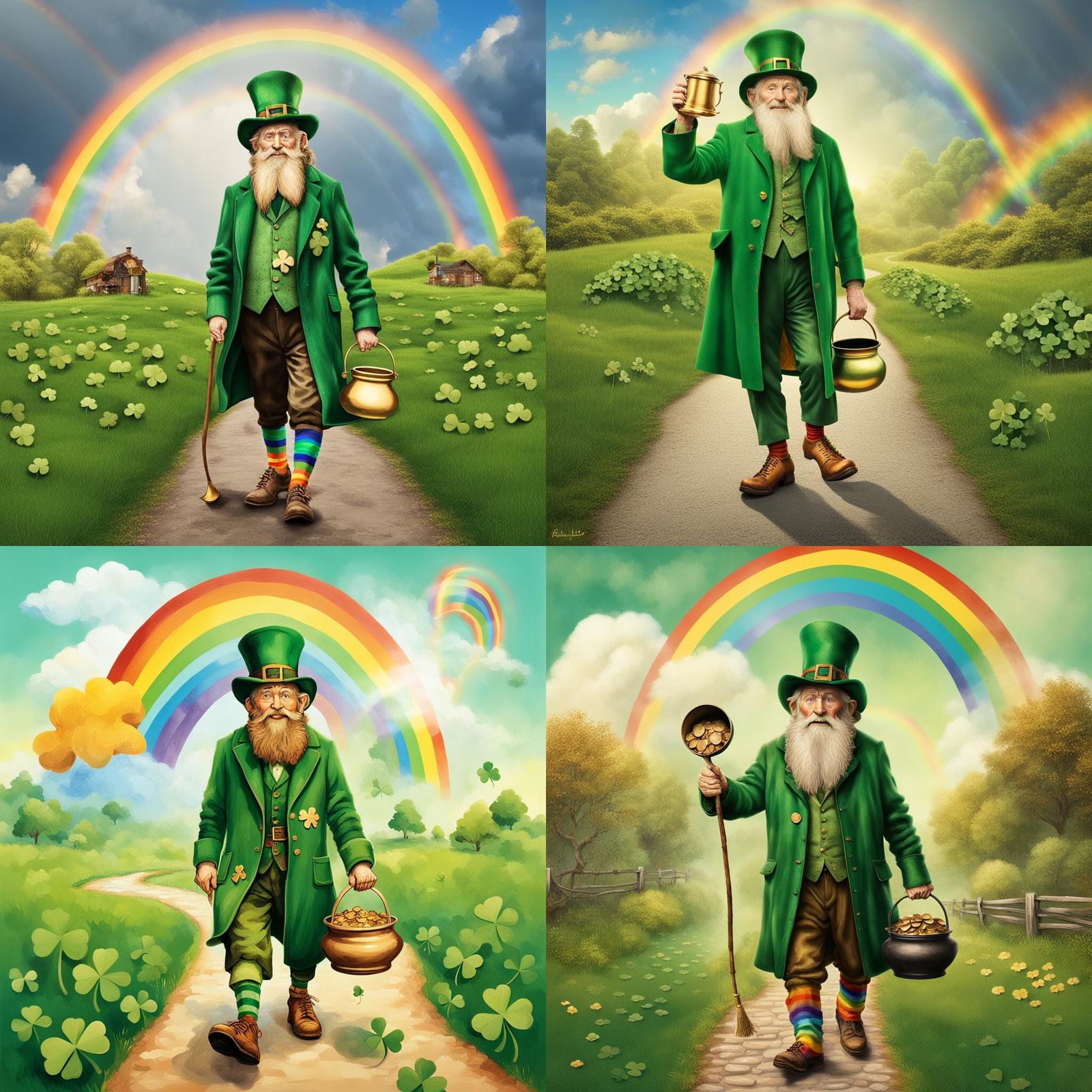 A photo of a  leprechaun i,small, elderly man about 2 feet t...