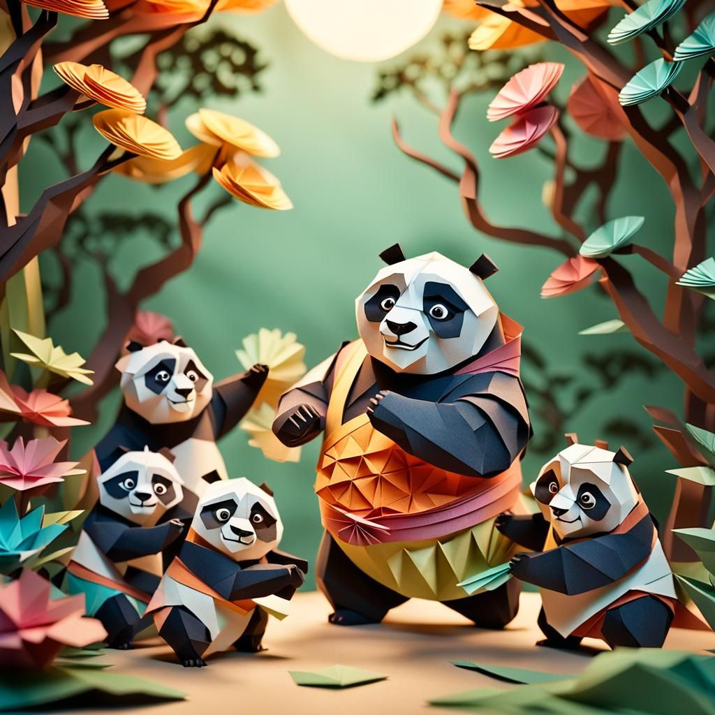 Kung Fu Panda Friends in Origami Papercraft Style