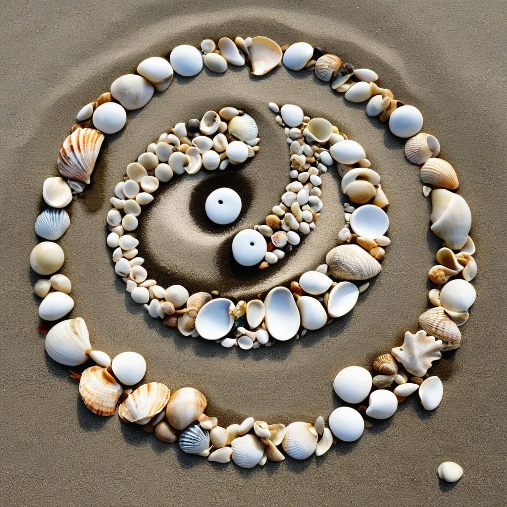 Harmonious Shell Balancing Act on the Seaside - AI Art