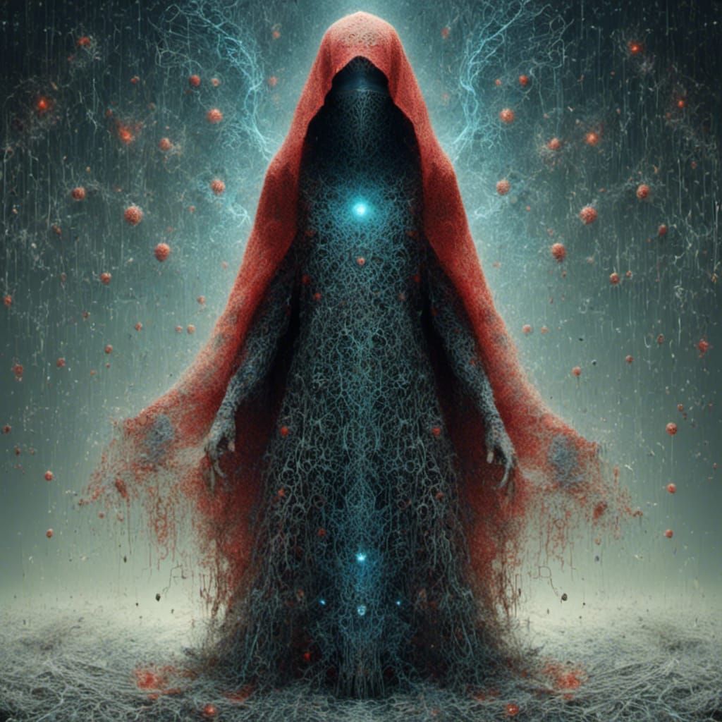 Cyberpunk Burqa Girl Landing in Nanotech Explosion