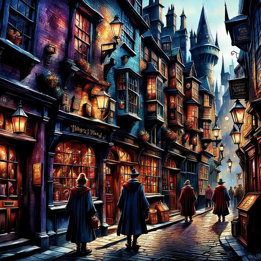 Wizards in Diagon Alley - AI Generated Artwork - NightCafe Creator