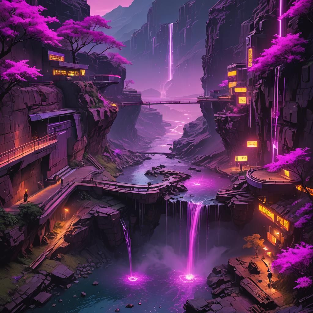 Beautiful purple waterfall