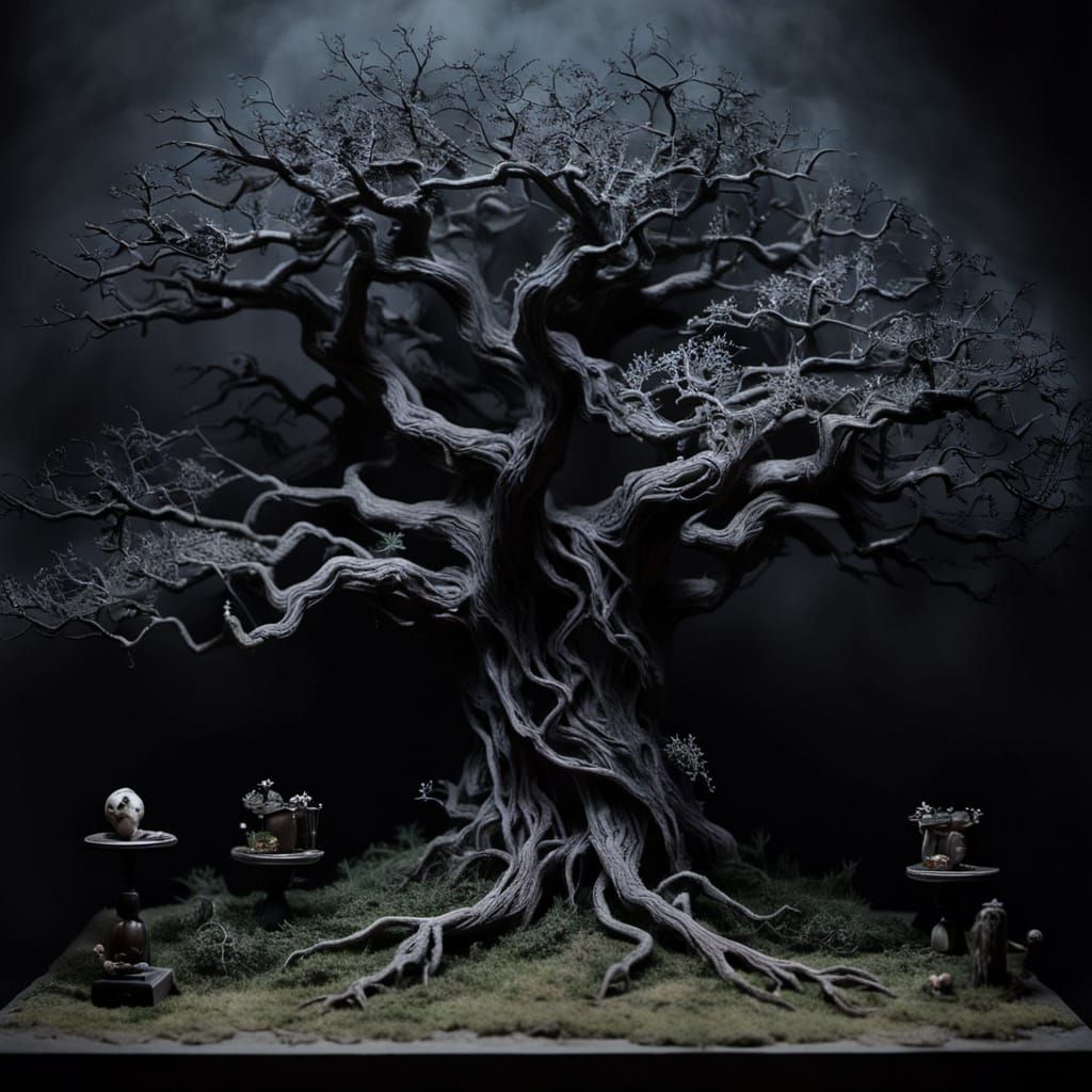 Gnarled Oak Tree in Creepy Gothic Garden