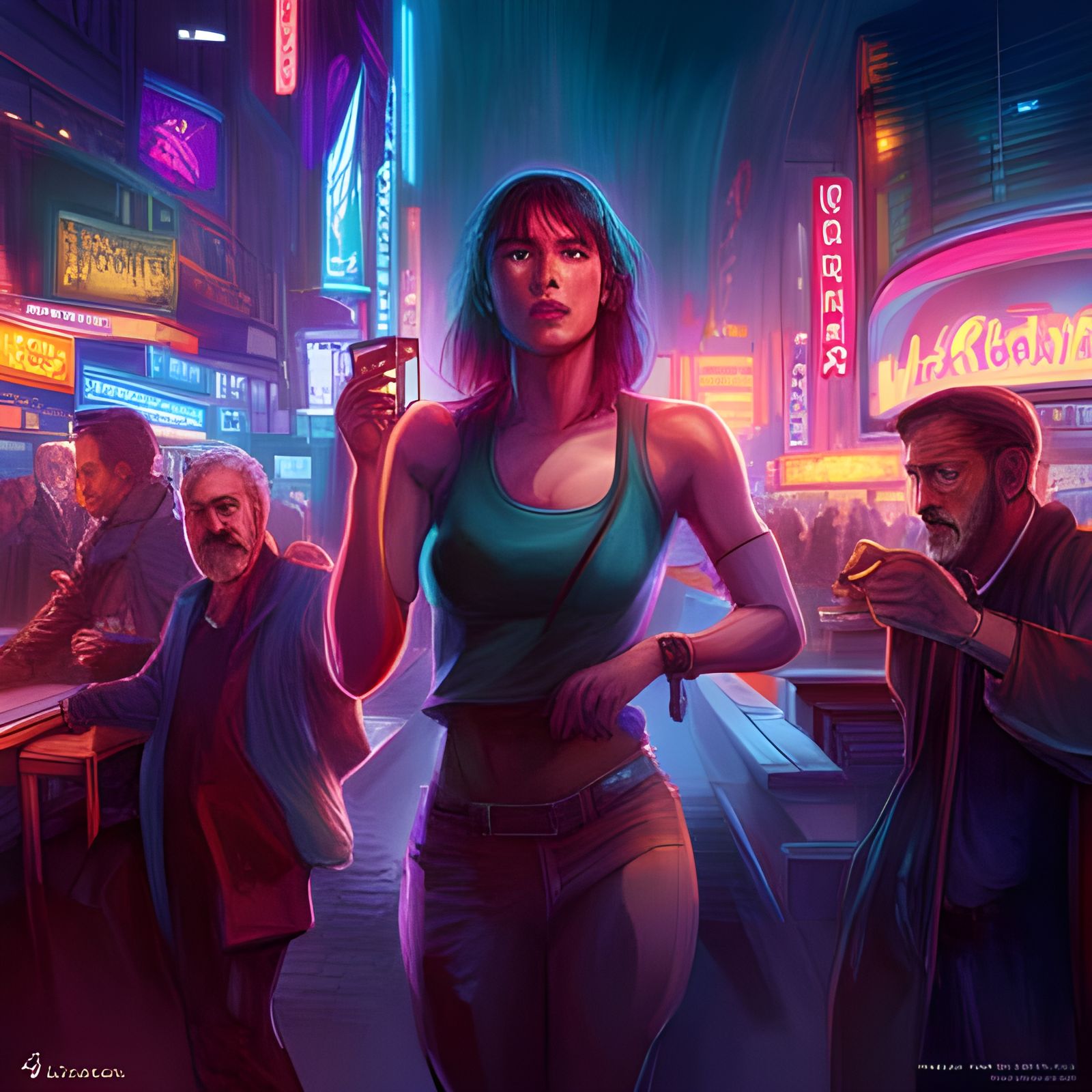 a nightcafe in scotland, people dancing and having fun, cybe...