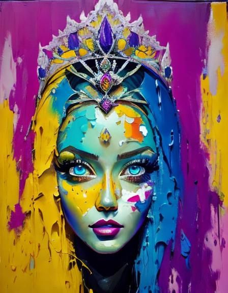 Biohazard Beauty <lora:KBunny001:1.3> . toxic. tiara. detailed portrait. striking blue eyes. cybernetic background. perfect proportions. 